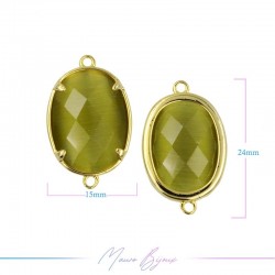 Cindolo Occhio di Gatto Bordo Oro Ovale 15x24mm Doppio Anello Oliva Verde