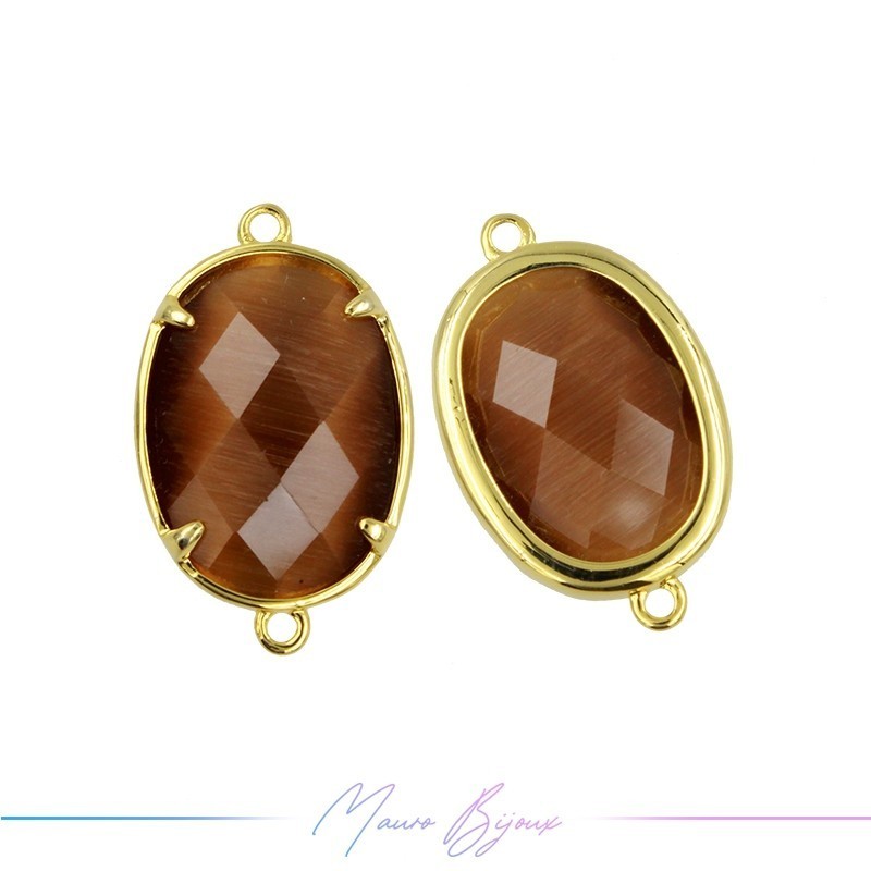 Charms CatsEye Gold Oval 15x24mm Dubble Hook Brown