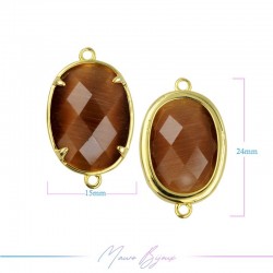 Cindolo Occhio di Gatto Bordo Oro Ovale 15x24mm Doppio Anello Marrone
