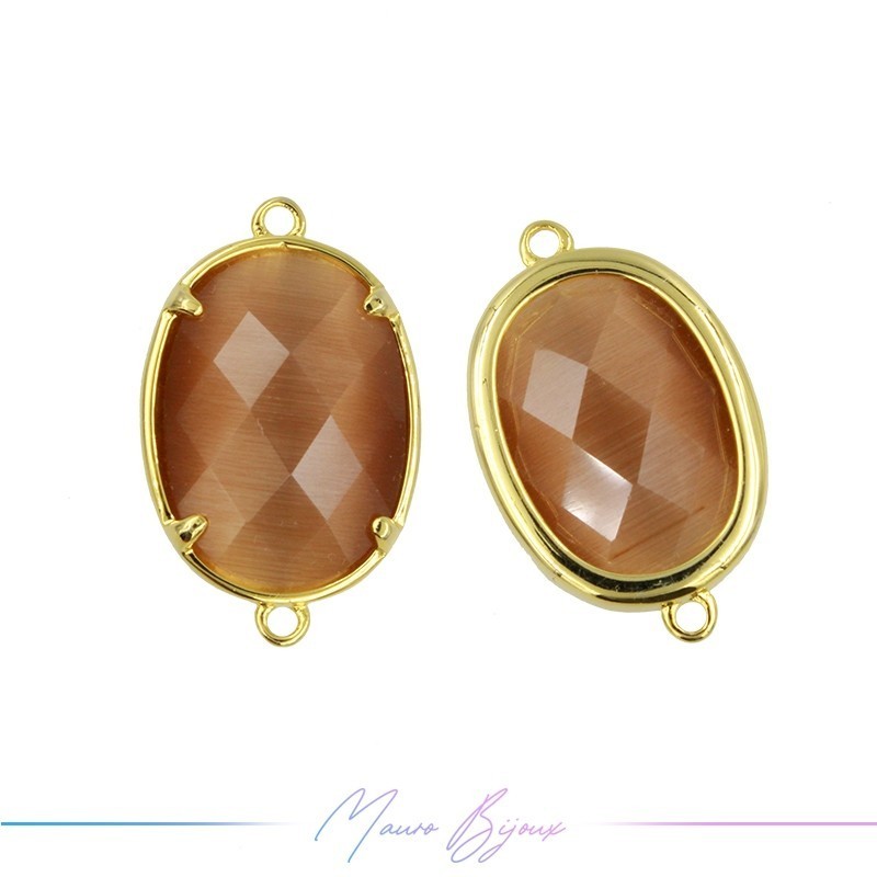 Charms CatsEye Gold Oval 15x24mm Dubble Hook Light Brown