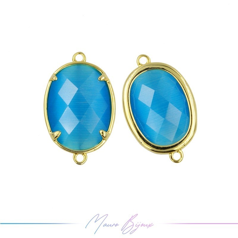 Cindolo Occhio di Gatto Bordo Oro Ovale 15x24mm Doppio Anello Azzurro