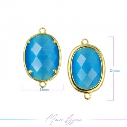 Cindolo Occhio di Gatto Bordo Oro Ovale 15x24mm Doppio Anello Azzurro