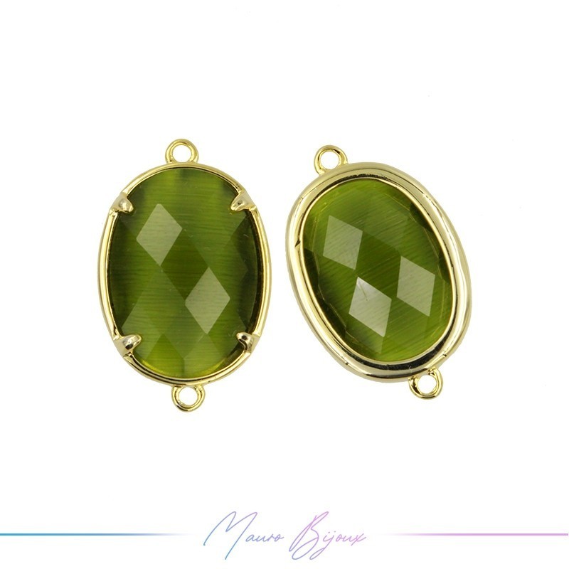 Cindolo Occhio di Gatto Bordo Oro Ovale 15x24mm Doppio Anello Verde Militare