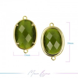 Charms CatsEye Gold Oval 15x24mm Dubble Hook Military Green
