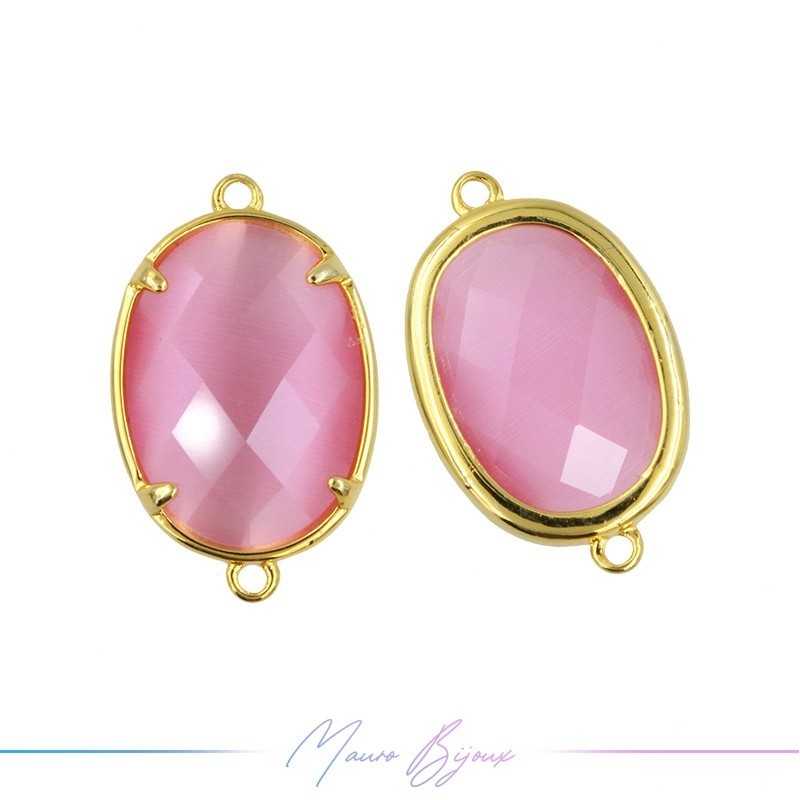 Charms CatsEye Gold Oval 15x24mm Dubble Hook Pink