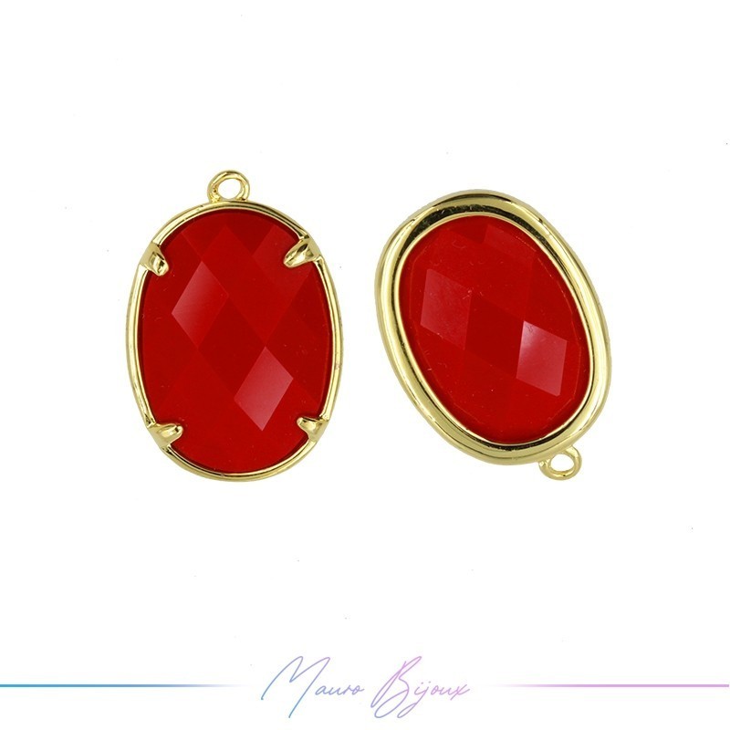 Cindolo Occhio di Gatto Bordo Oro Ovale 15x22mm Singolo Anello Rosso