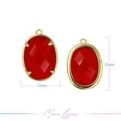 Cindolo Occhio di Gatto Bordo Oro Ovale 15x22mm Singolo Anello Rosso
