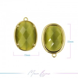 Charms CatsEye Gold Oval 15x22mm Single Hook Antique Olive Green