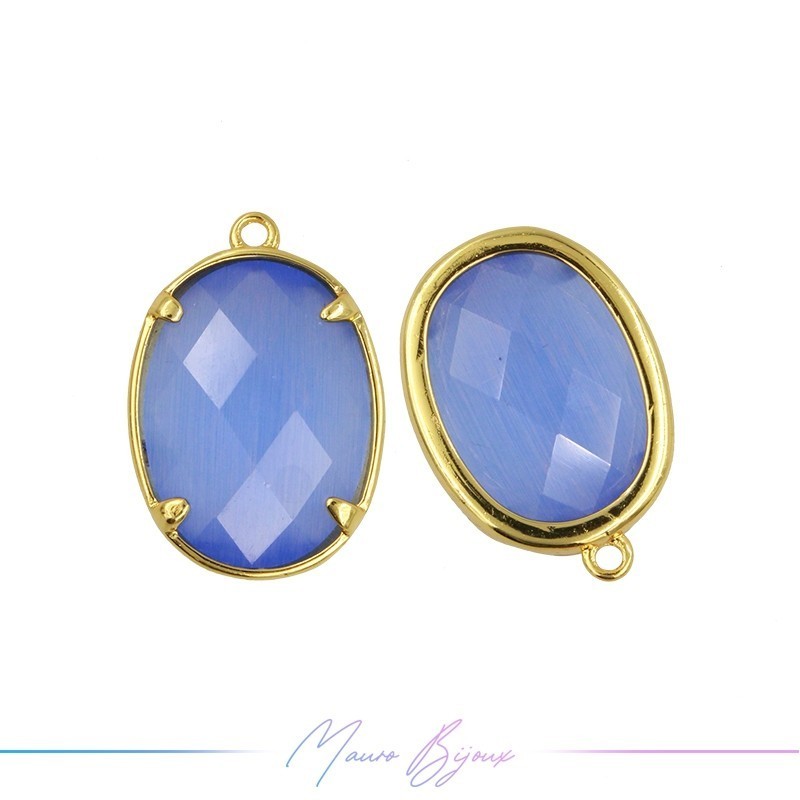 Cindolo Occhio di Gatto Bordo Oro Ovale 15x22mm Singolo Anello Celeste