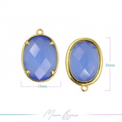 Charms CatsEye Gold Oval 15x22mm Single Hook Antique Light Blue
