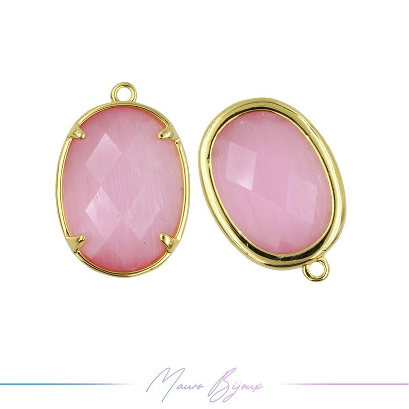 Cindolo Occhio di Gatto Bordo Oro Ovale 15x22mm Singolo Anello Rosa