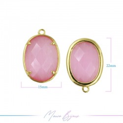 Cindolo Occhio di Gatto Bordo Oro Ovale 15x22mm Singolo Anello Rosa
