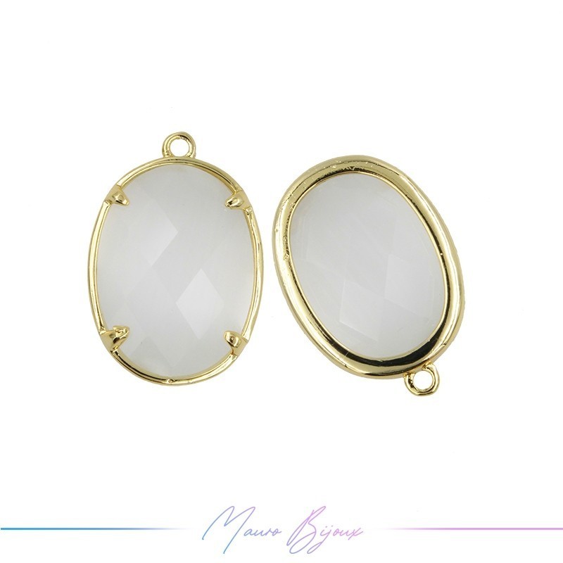 Charms CatsEye Gold Oval 15x22mm Single Hook Antique Light White