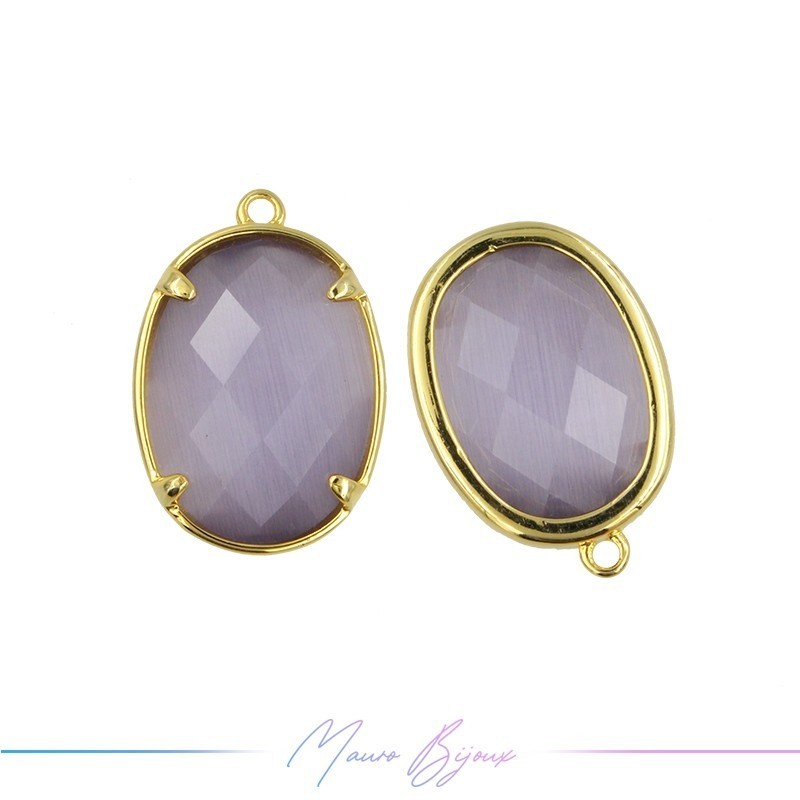 Cindolo Occhio di Gatto Bordo Oro Ovale 15x22mm Singolo Anello Lavanda