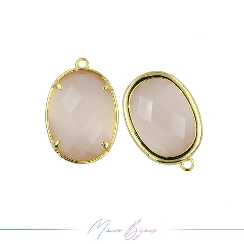Cindolo Occhio di Gatto Bordo Oro Ovale 15x22mm Singolo Anello Cipria
