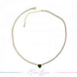 Necklace Silver 925 Gold with Green Stone