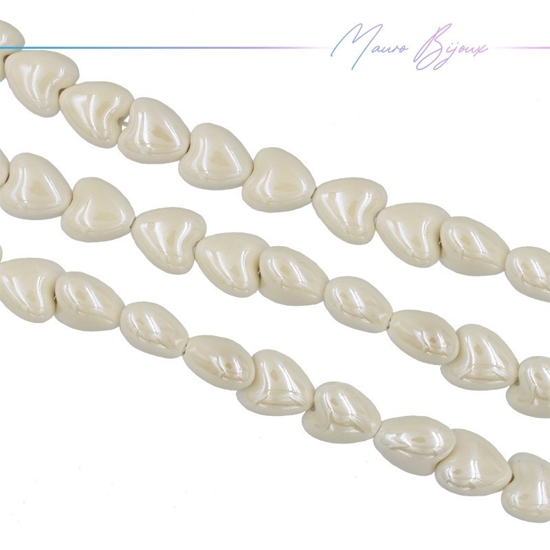 Fili di Ceramica Forma Cuore 12x13mm Colore Panna