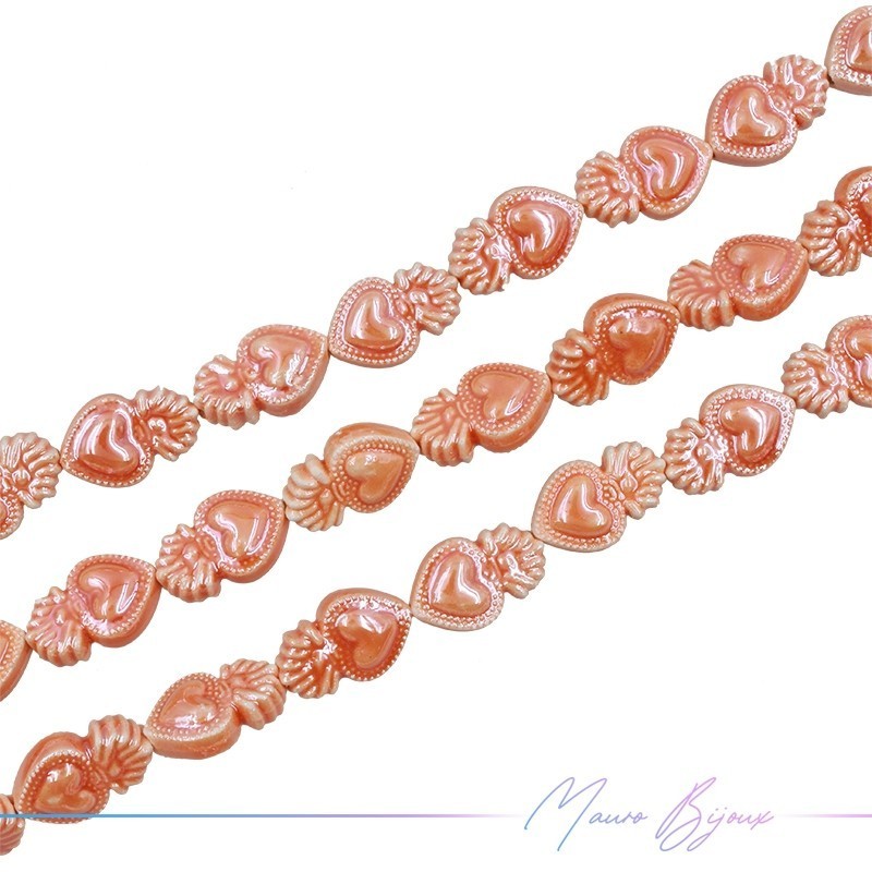 Fili di Ceramica Forma Sacro Cuore 16x24mm Colore Arancione