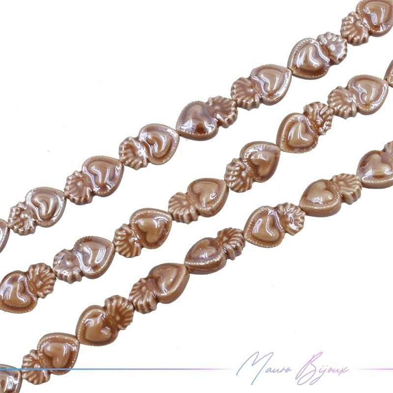 Fili di Ceramica Forma Sacro Cuore 16x24mm Colore Marrone