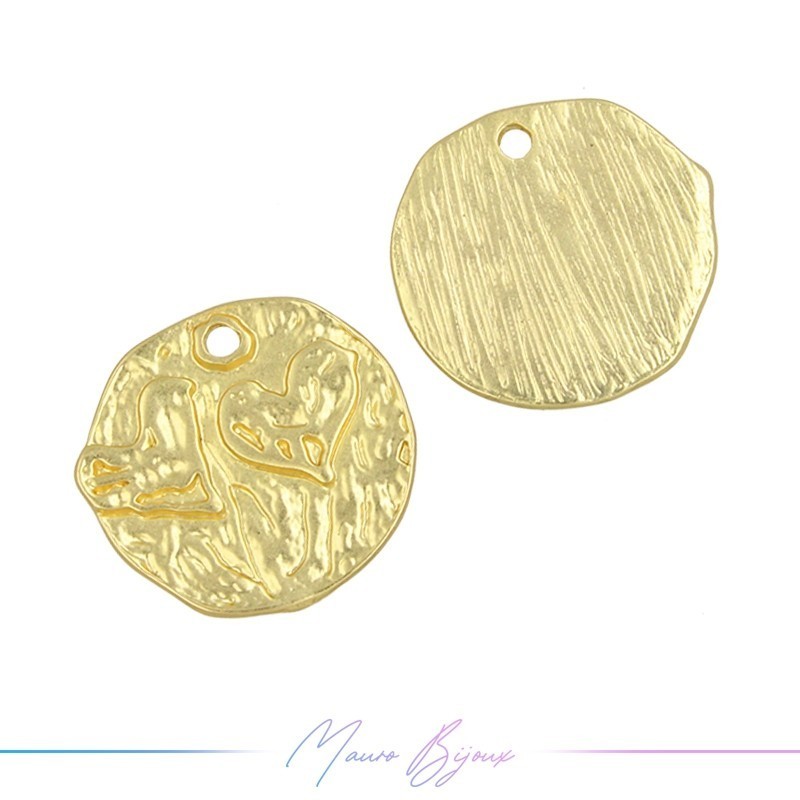 Charms Zamak Matt Gold Round with Hearts 19mm