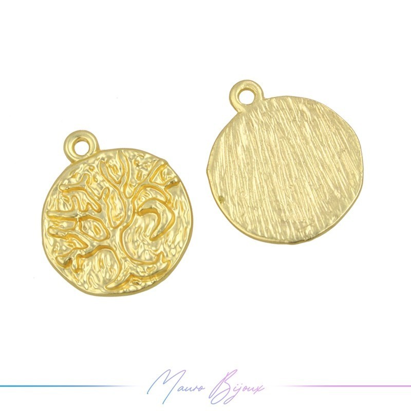 Charms Zamak Matt Gold Round with Lifes Tree 19mm