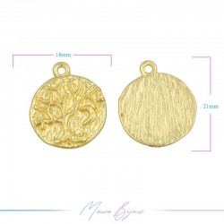Charms Zamak Matt Gold Round with Lifes Tree 19mm