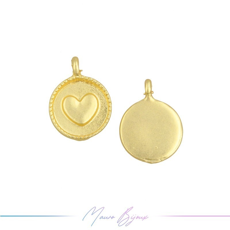 Charms Zamak Matt Gold Round with Heart 10x15mm