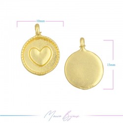 Charms Zamak Matt Gold Round with Heart 10x15mm