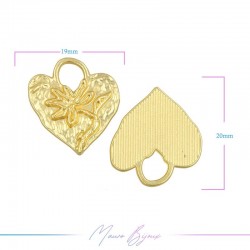 Ciondoli  in Zama Forma Cuore con Fiore Oro Opaco 17x19mm