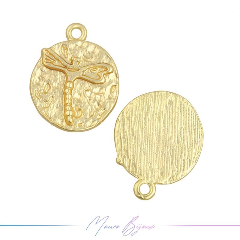 Ciondoli  in Zama Forma Tondo con Libellula Oro Opaco 17x21mm