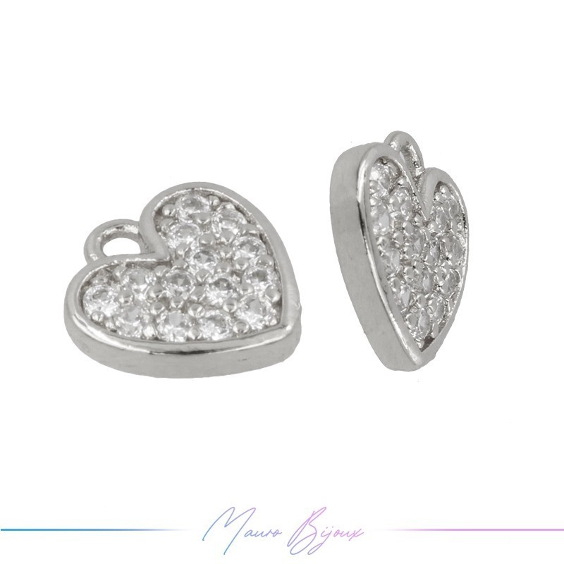 Ciondoli in Ottone con Strass Cuore 9x10mm Argento