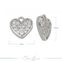 Charms in Brass with Strass Heart 9x10mm Silver
