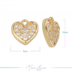 Charms in Brass with Strass Heart 9x10mm Gold