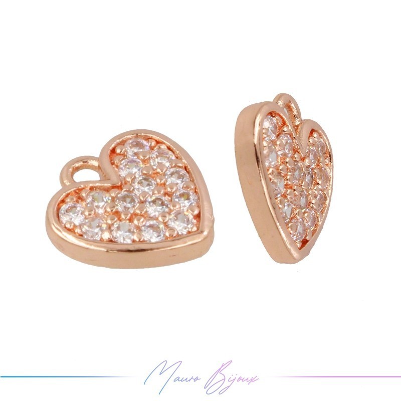 Ciondoli in Ottone con Strass Cuore 9x10mm Oro Rosa