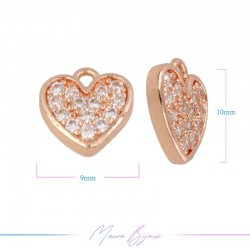 Ciondoli in Ottone con Strass Cuore 9x10mm Oro Rosa