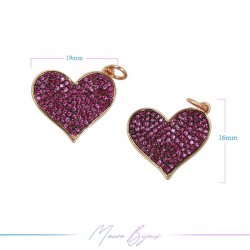 Charms in Brass with Strass Fuchsia Heart 16x19mm Rose Golg
