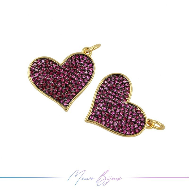 Charms in Brass with Strass Fuchsia Heart 16x19mm Golg