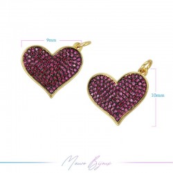 Ciondoli in Ottone con Strass Fucsia Cuore 16x19mm Oro