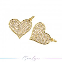 Charms in Brass with Strass Heart 16x19mm Gold