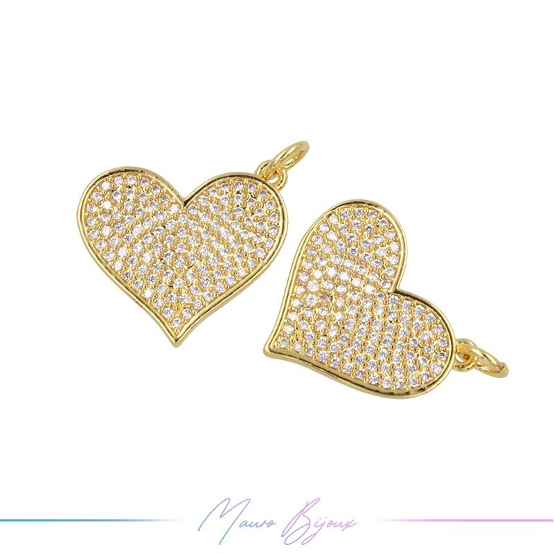 Ciondoli in Ottone con Strass Cuore 16x19mm Oro