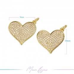 Charms in Brass with Strass Heart 16x19mm Gold