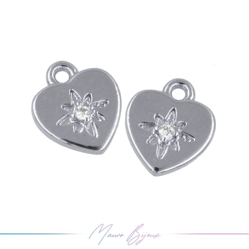 Ciondoli in Ottone Cuore con Punto Luce 9x10mm Argento