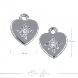 Ciondoli in Ottone Cuore con Punto Luce 9x10mm Argento