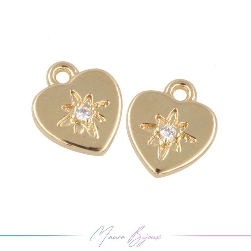 Ciondoli in Ottone Cuore con Punto Luce 9x10mm Oro