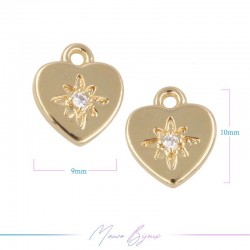Charms in Brass Heart with Strass 9x10mm Gold
