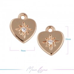 Charms in Brass Heart with Strass 9x10mm RoseGold