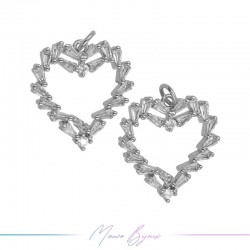 Ciondoli in Ottone Cuore con Strass 20x24mm Argento