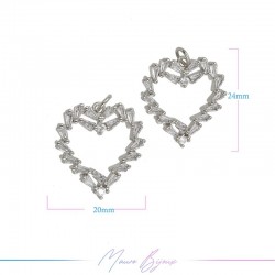 Ciondoli in Ottone Cuore con Strass 20x24mm Argento