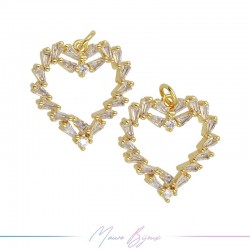 Charms in Brass Heart with Strass 20x24mm Gold