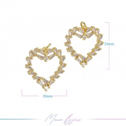 Charms in Brass Heart with Strass 20x24mm Gold
